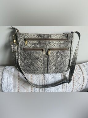 Travelon Grey Snake-Print Crossbody Shoulder Bag